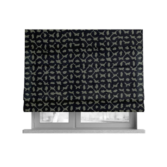 Geometric Small Inspired Pattern Black Coloured Soft Velvet Textured Upholstery Fabric JO-1429 - Roman Blinds