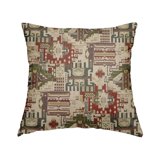 Zoque Kilim Tribal Theme Patchwork Intricate Pattern Cream Colour Chenille Fabric JO-1439 - Handmade Cushions