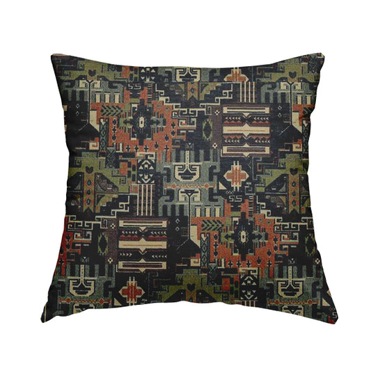 Zoque Kilim Tribal Theme Patchwork Intricate Pattern Navy Blue Colour Chenille Fabric JO-1447 - Handmade Cushions