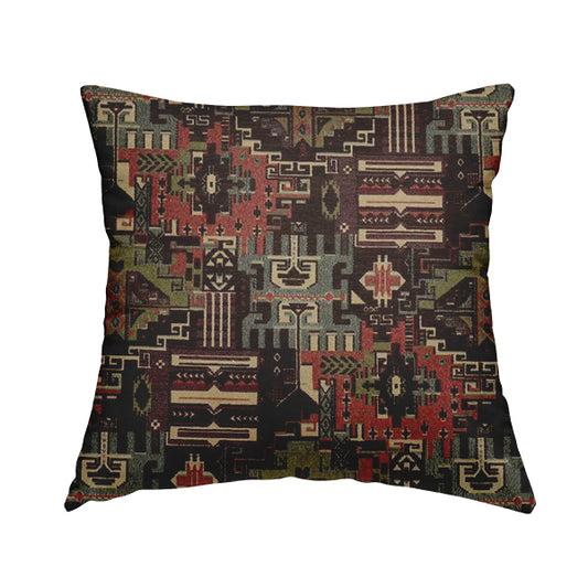 Zoque Kilim Tribal Theme Patchwork Intricate Pattern Brown Colour Chenille Fabric JO-1449 - Handmade Cushions