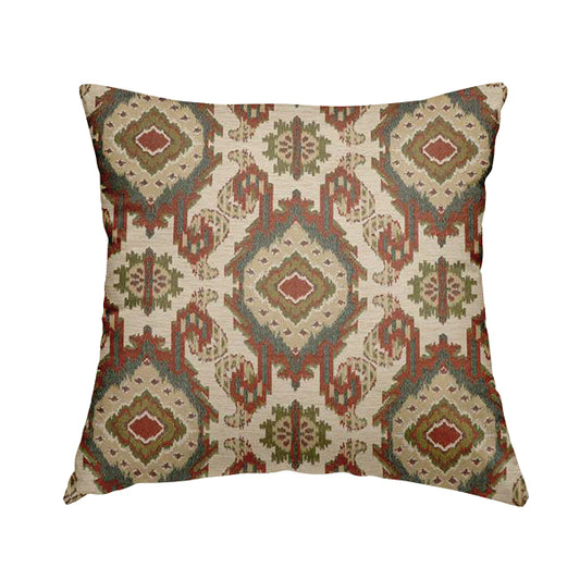 Mazahua Tribal Theme Damask Intricate Pattern Cream Coloured Chenille Fabric JO-1451 - Handmade Cushions