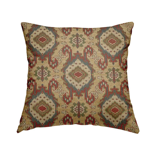 Mazahua Tribal Theme Damask Intricate Pattern Beige Coloured Chenille Fabric JO-1452 - Handmade Cushions