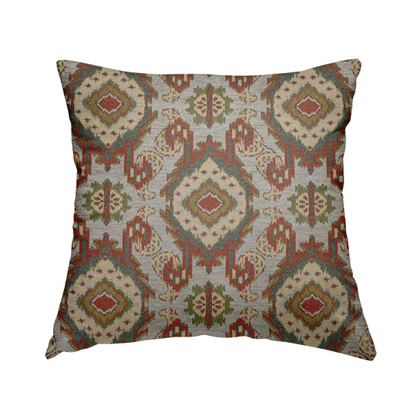 Mazahua Tribal Theme Damask Intricate Pattern Grey Coloured Chenille Fabric JO-1453 - Handmade Cushions