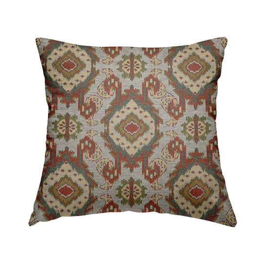 Mazahua Tribal Theme Damask Intricate Pattern Grey Coloured Chenille Fabric JO-1453 - Handmade Cushions