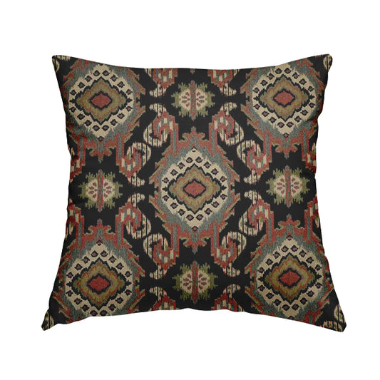 Mazahua Tribal Theme Damask Intricate Pattern Black Coloured Chenille Fabric JO-1455 - Handmade Cushions