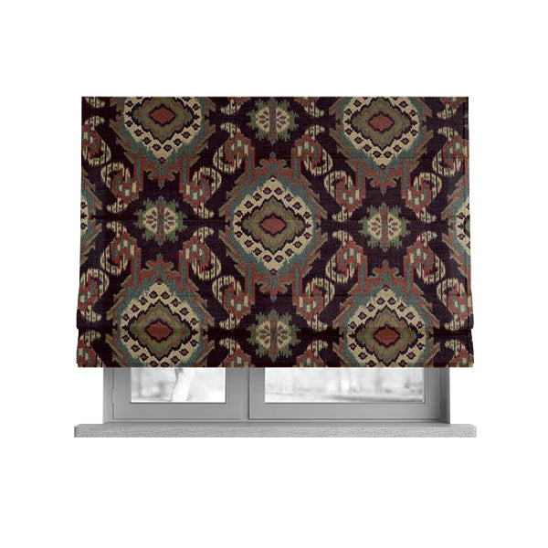 Mazahua Tribal Theme Damask Intricate Pattern Burgundy Coloured Chenille Fabric JO-1456 - Roman Blinds