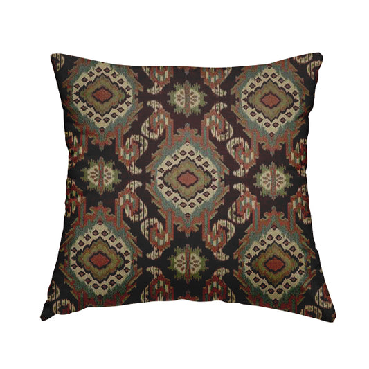Mazahua Tribal Theme Damask Intricate Pattern Burgundy Coloured Chenille Fabric JO-1456 - Handmade Cushions
