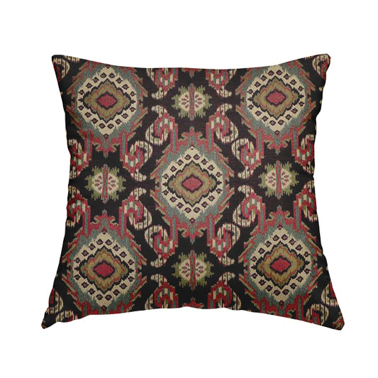 Mazahua Tribal Theme Damask Intricate Pattern Purple Coloured Chenille Fabric JO-1458 - Handmade Cushions