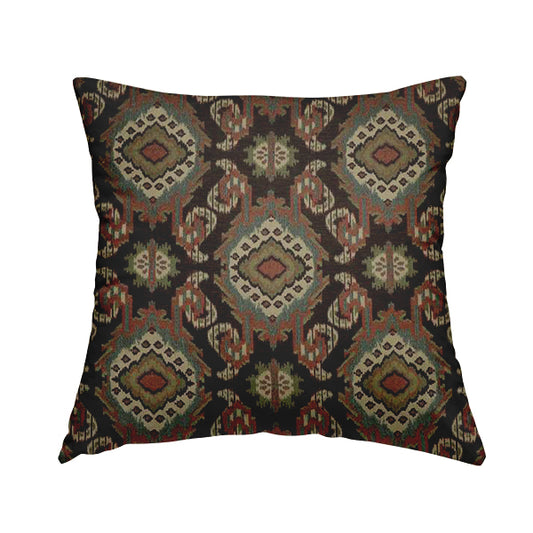 Mazahua Tribal Theme Damask Intricate Pattern Brown Coloured Chenille Fabric JO-1459 - Handmade Cushions