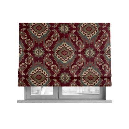 Mazahua Tribal Theme Damask Intricate Pattern Red Coloured Chenille Fabric JO-1460 - Roman Blinds