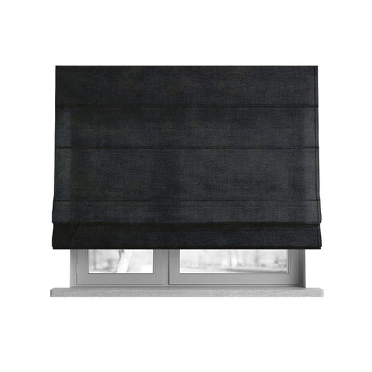 Kansas Distressed Black Coloured Velour Velvet Upholstery Curtains Fabric - Roman Blinds