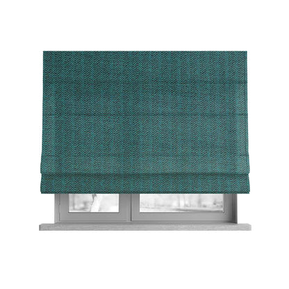 Kirkwall Herringbone Furnishing Fabric In Teal Blue Colour - Roman Blinds