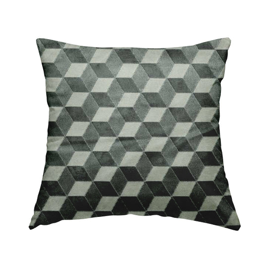 Akita Geometric 3D Pattern Velvet Fabric In Grey White Colour - Handmade Cushions