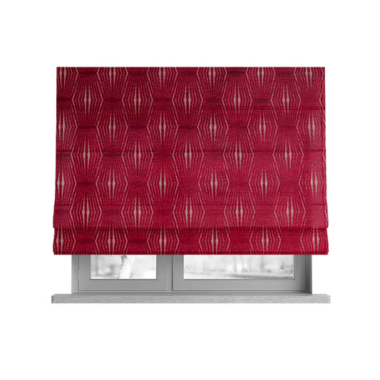 Kyoto Argyle Geometric Pattern Velvet Fabric In Pink White Colour - Roman Blinds