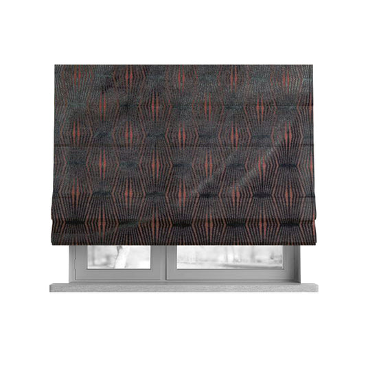 Kyoto Argyle Geometric Pattern Velvet Fabric In Grey Orange Colour - Roman Blinds