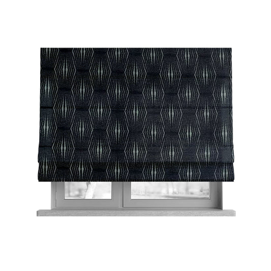 Kyoto Argyle Geometric Pattern Velvet Fabric In Black Colour - Roman Blinds