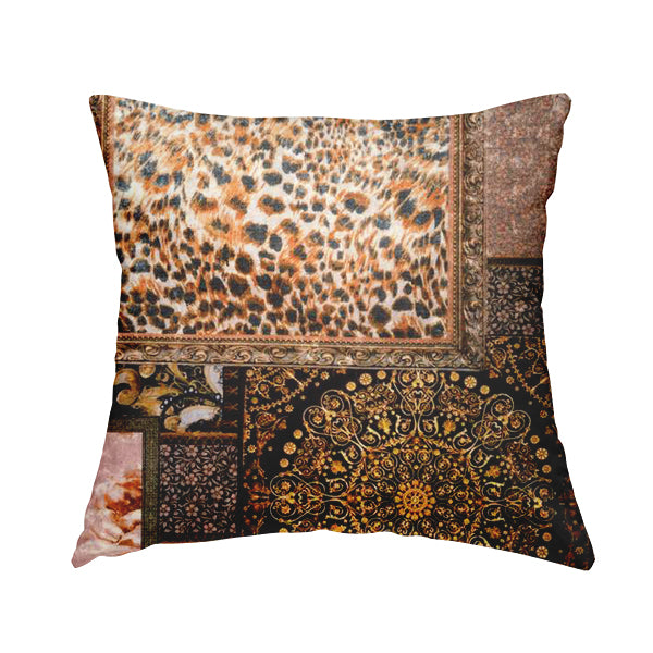 British Designed Printed Elegant Brown Colour Patchwork Printed On Luxury Crushed Velvet - Handmade Cushions