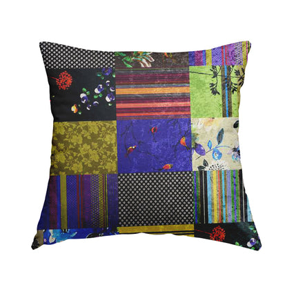 British Designed Printed Multi Coloured Alice Wonder Patchwork Printed On Luxury Crushed Velvet - Handmade Cushions