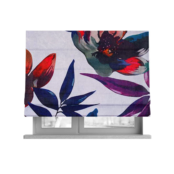 British Designed Printed Tropical Colour Floral Leaf Design Printed On Luxury Crushed Velvet - Roman Blinds