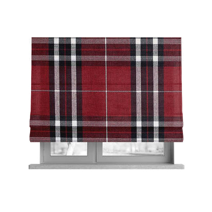 Louise Scottish Inspired Tartan Design Chenille Upholstery Fabric Red Colour - Roman Blinds