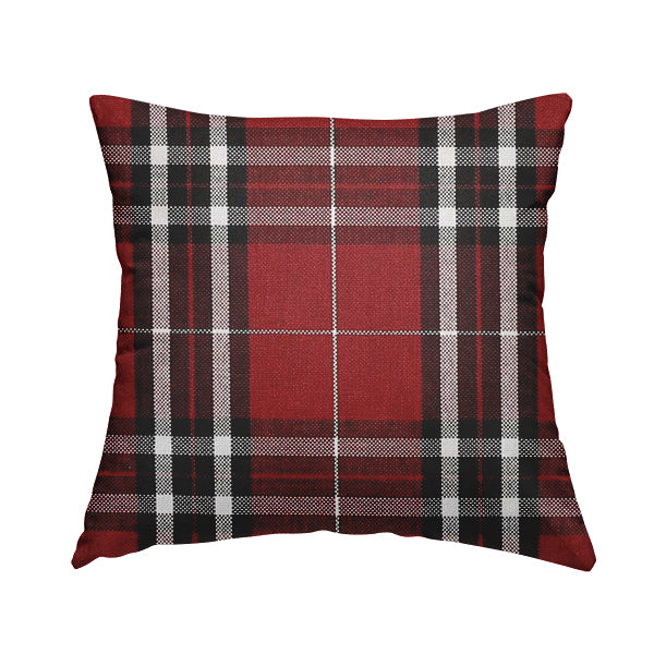 Louise Scottish Inspired Tartan Design Chenille Upholstery Fabric Red Colour - Handmade Cushions