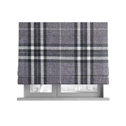 Louise Scottish Inspired Tartan Design Chenille Upholstery Fabric Light Grey Colour - Roman Blinds