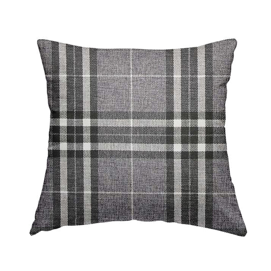 Louise Scottish Inspired Tartan Design Chenille Upholstery Fabric Light Grey Colour - Handmade Cushions