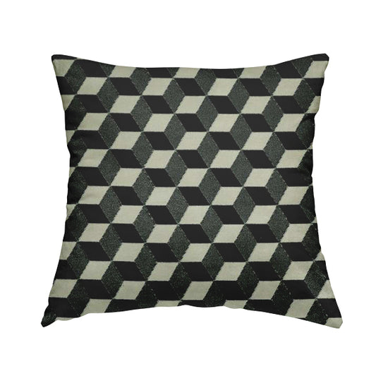 Akita Geometric 3D Pattern Velvet Fabric In Black White Colour - Handmade Cushions