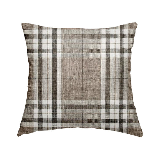Louise Scottish Inspired Tartan Design Chenille Upholstery Fabric Light Brown Colour - Handmade Cushions