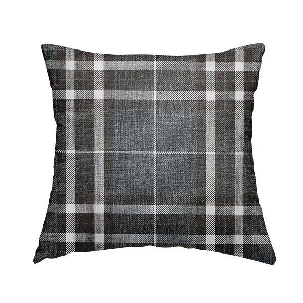 Louise Scottish Inspired Tartan Design Chenille Upholstery Fabric Dark Charcoal Grey Colour - Handmade Cushions