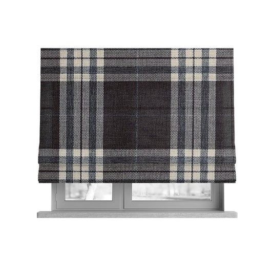 Louise Scottish Inspired Tartan Design Chenille Upholstery Fabric Brown Colour - Roman Blinds