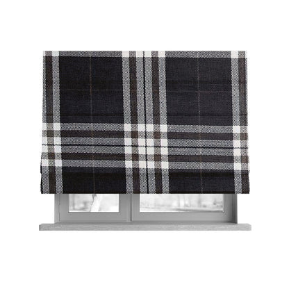 Louise Scottish Inspired Tartan Design Chenille Upholstery Fabric Chocolate Colour - Roman Blinds