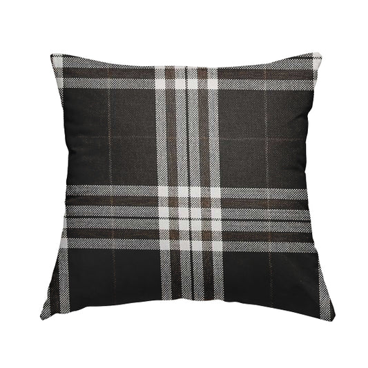 Louise Scottish Inspired Tartan Design Chenille Upholstery Fabric Chocolate Colour - Handmade Cushions