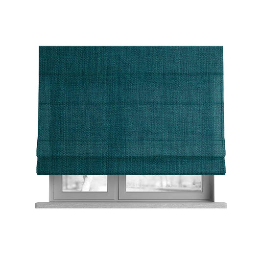 Ludlow Linen Effect Designer Chenille Upholstery Fabric In Ocean Teal Blue Colour - Roman Blinds