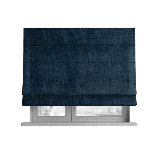 Ludlow Linen Effect Designer Chenille Upholstery Fabric In Navy Blue Colour - Roman Blinds
