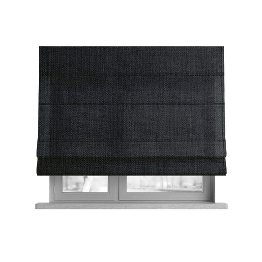 Ludlow Linen Effect Designer Chenille Upholstery Fabric In Charcoal Grey Colour - Roman Blinds