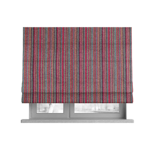 Luther Striped Pattern Grey Silver Red Coloured Durable Chenille Material Upholstery Fabric - Roman Blinds