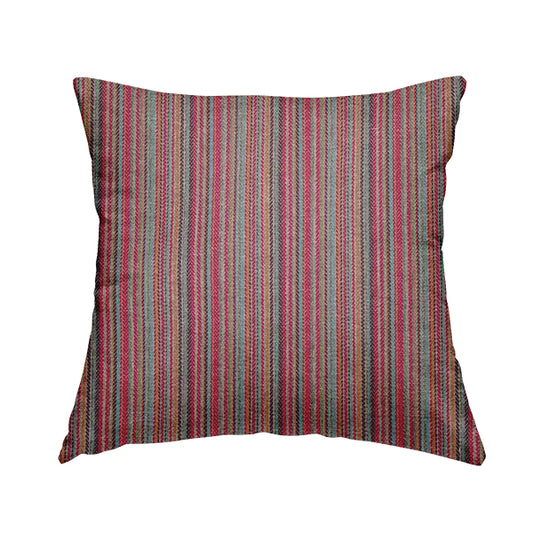 Luther Striped Pattern Grey Silver Red Coloured Durable Chenille Material Upholstery Fabric - Handmade Cushions