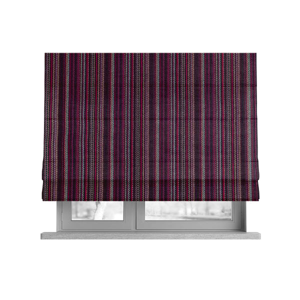 Luther Striped Pattern Purple Coloured Durable Chenille Material Upholstery Fabric - Roman Blinds