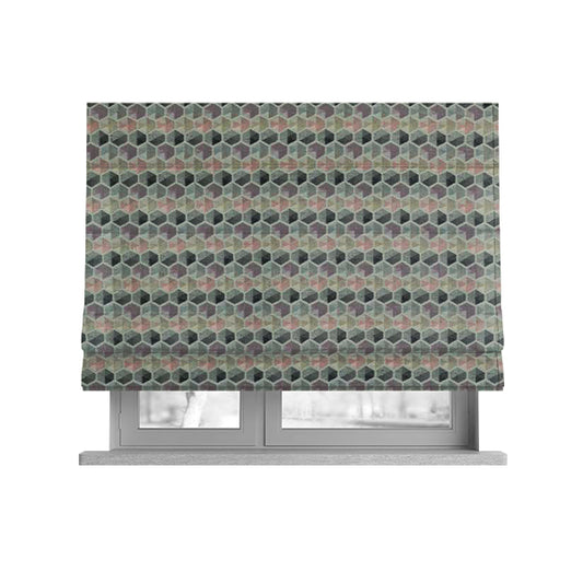 Marseille Art Deco Geometric Pattern Pink Purple Grey Tones Coloured Upholstery Fabrics - Roman Blinds