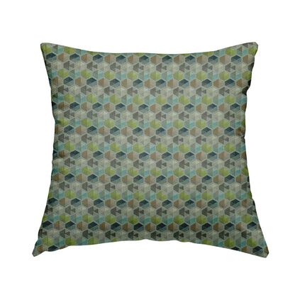 Marseille Art Deco Geometric Pattern Green Teal Blue Tones Coloured Upholstery Fabrics - Handmade Cushions