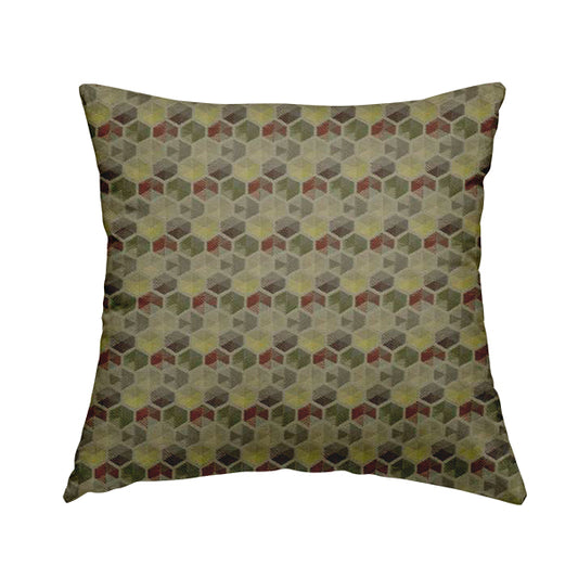 Marseille Art Deco Geometric Pattern Green Orange Brown Yellow Tones Coloured Upholstery Fabrics - Handmade Cushions