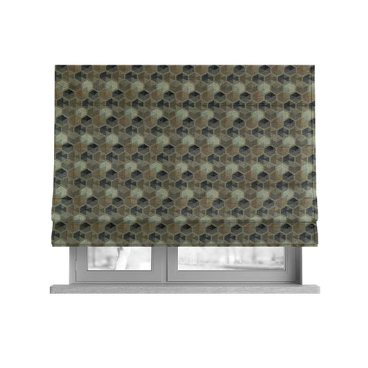 Marseille Art Deco Geometric Pattern Brown Black Grey White Tones Coloured Upholstery Fabrics - Roman Blinds