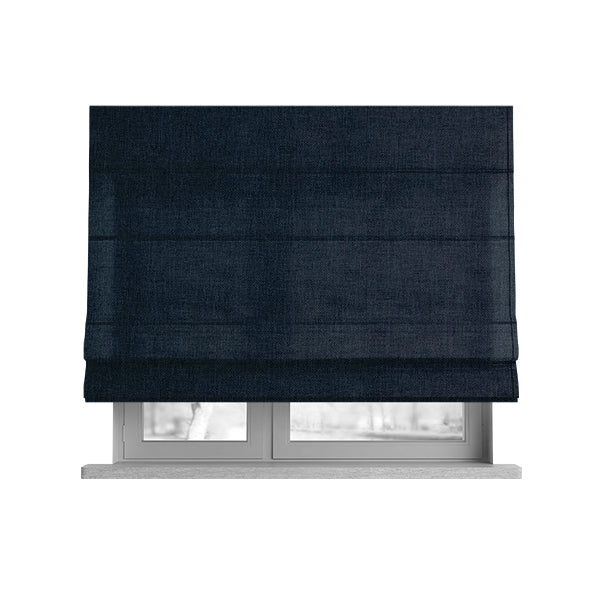 Mary Basket Weave Soft Chenille In Navy Blue Colour Upholstery Fabric - Roman Blinds