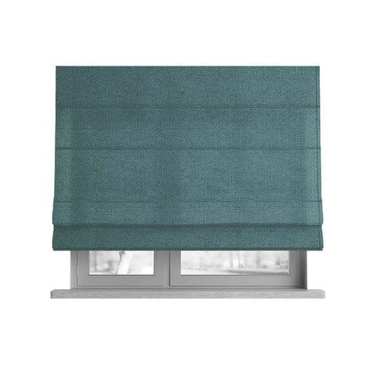 Mehari Linen Effect Flat Weave Semi Plain Upholstery Fabric In Teal Blue Colour - Roman Blinds