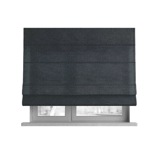 Mehari Linen Effect Flat Weave Semi Plain Upholstery Fabric In Black Grey Colour - Roman Blinds