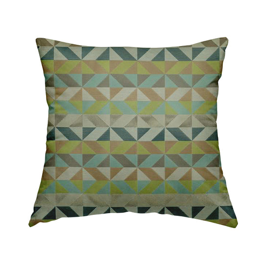 Cannes Art Deco Geometric Pattern Green Teal Blue Tones Coloured Upholstery Fabrics - Handmade Cushions