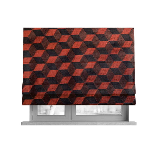 Akita Geometric 3D Pattern Velvet Fabric In Orange Brown Colour - Roman Blinds