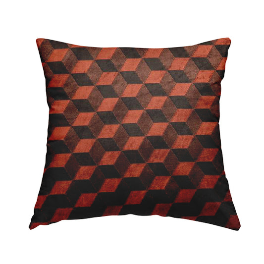 Akita Geometric 3D Pattern Velvet Fabric In Orange Brown Colour - Handmade Cushions
