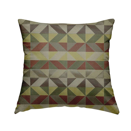 Cannes Art Deco Geometric Pattern Green Orange Brown Yellow Tones Coloured Upholstery Fabrics - Handmade Cushions